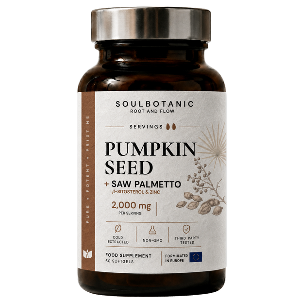 SoulBotanic Pumpkin Seed Oil + Saw Palmetto Oil bottle
