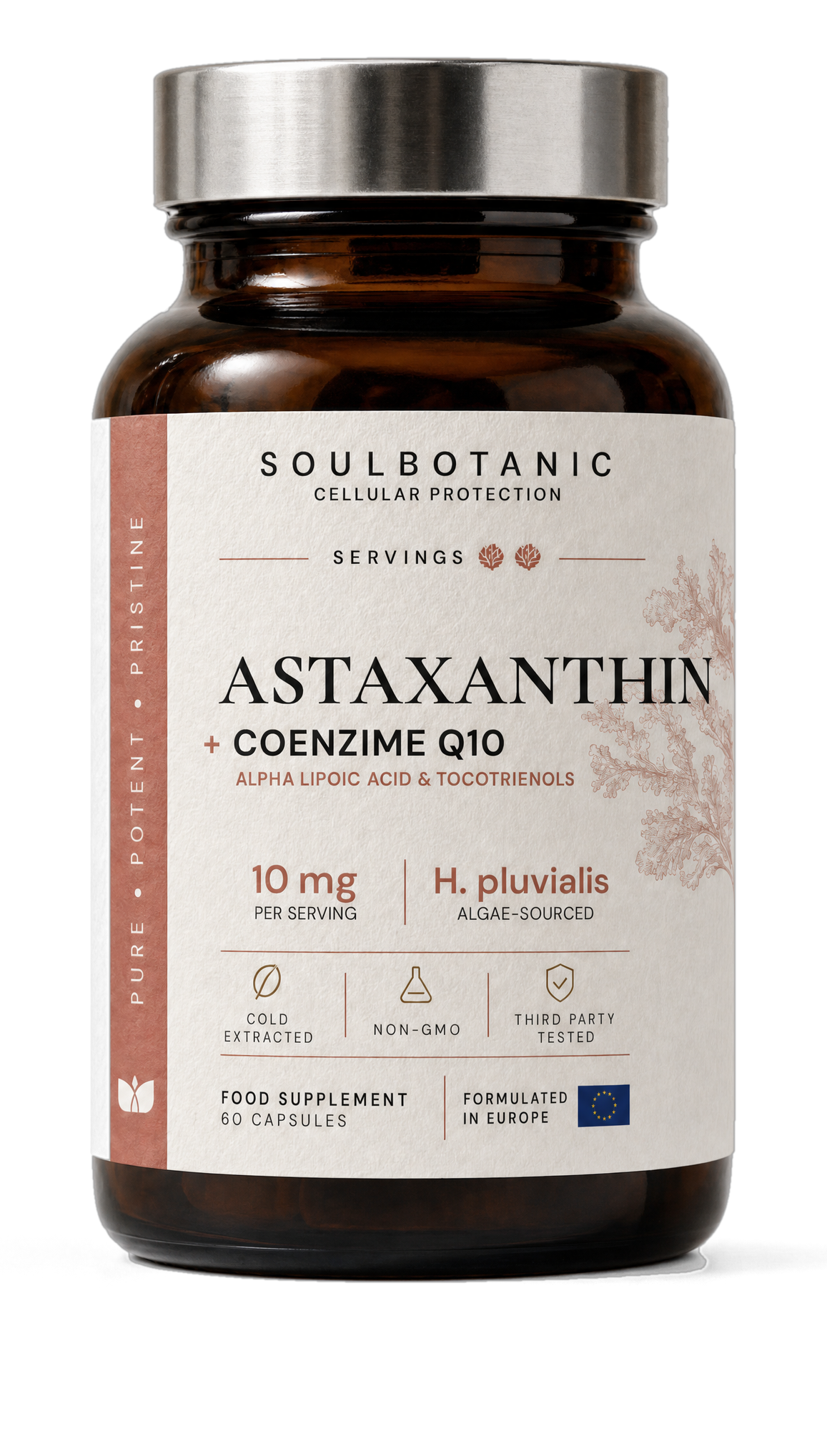 SoulBotanic Astaxanthin + CoQ10 amber glass jar