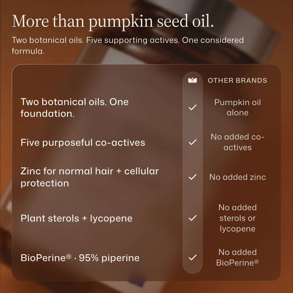 Root &amp; Flow formula comparison with plain pumpkin seed oil